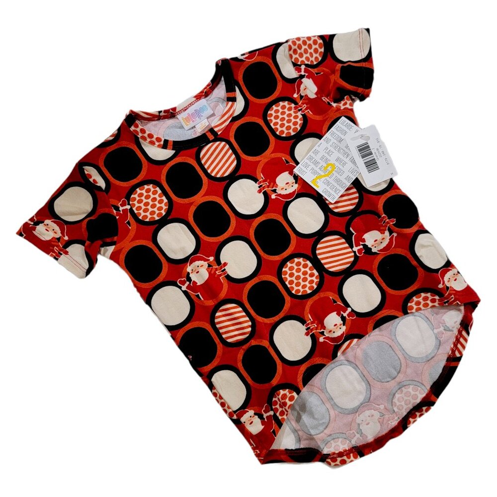 LuLaRoe Gracie Kids Tunic 2 Santa Polka Dot Red Black White Holiday Top Tee